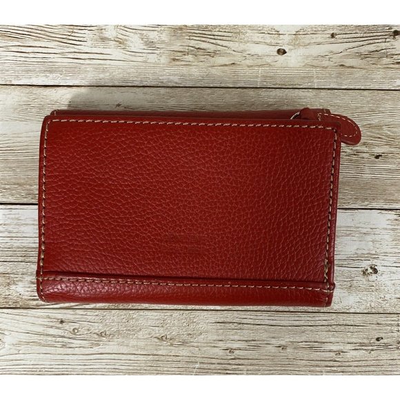 Vintage Genuine Leather Card Wallet ID Bi-Fold Lipstick Red Pebble Snap Closure - Picture 2 of 11